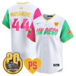 Men's San Diego Padres #44 Joe Musgrove For Peter & Petco Park 20th Patch Vapor Premier Limited All Stitched Cool Base Jersey