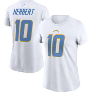 Women's Justin Herbert White Los Angeles Chargers Player Name & Number T-Shirt