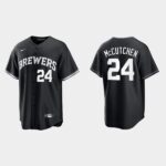 Men's Milwaukee Brewers #24 Andrew McCutchen Black White Jersey