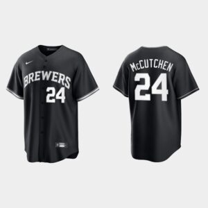 Men's Milwaukee Brewers #24 Andrew McCutchen Black White Jersey
