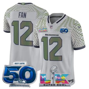 12th Fan #12 Seattle Seahawks 2025 Rivalries Super Super Bowl LX 50th Season Patch Vapor Limited Jersey