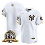 Team New York Yankees 27 Time Champions Patch Vapor Premier Limited Jersey - White Gold