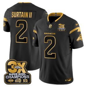 Patrick Surtain ll Denver Broncos-Time Champions Patch Gold Vapor Limited Jersey - All Stitched