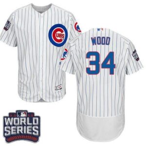 Chicago Cubs #34 Kerry Wood White Flexbase Collection 2016 World Series Bound Stitched Jersey