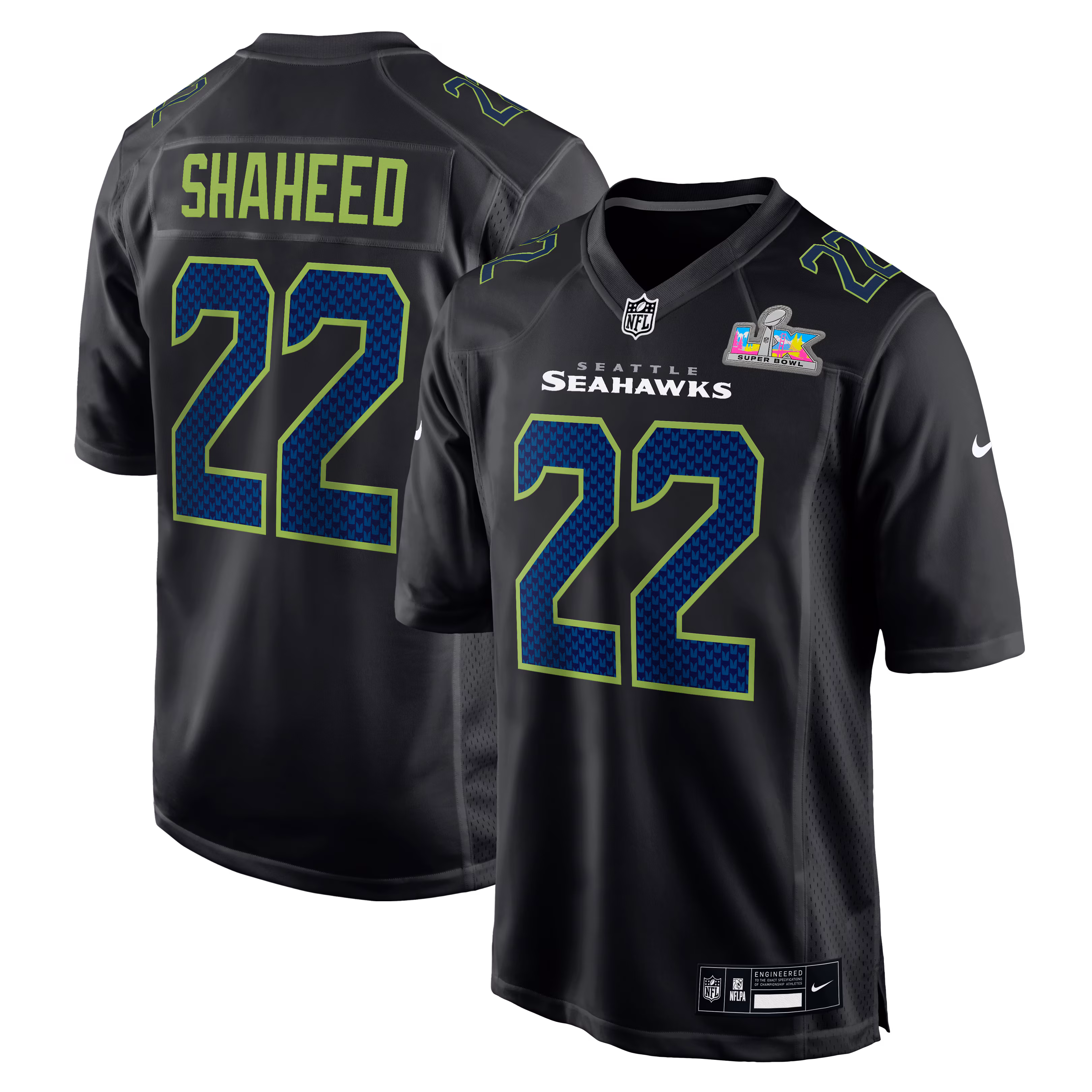 Rashid Shaheed  #22  Seattle Seahawks Black Super Bowl LX Patch Carbon Fashion Game Jersey