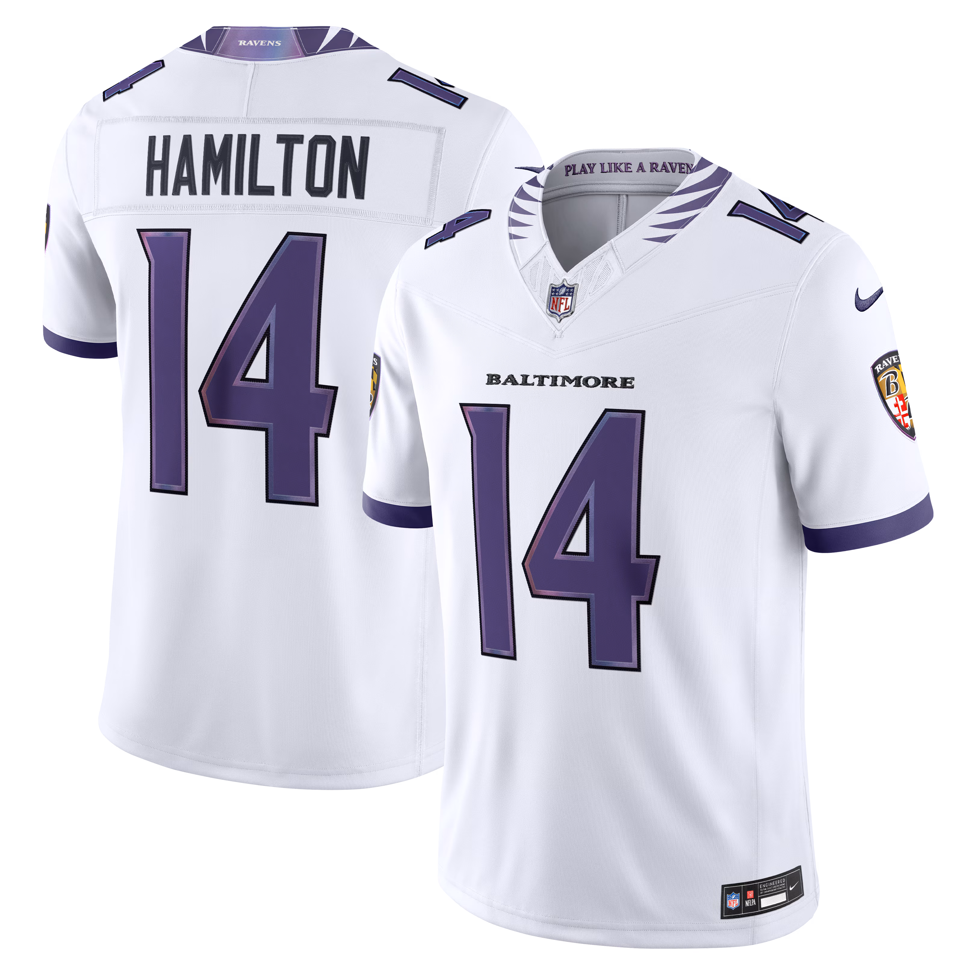 Men's Baltimore Ravens Kyle Hamilton #14 White Vapor F.U.S.E. Sewn Down Limited Jersey