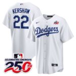 Clayton Kershaw #22 Los Angeles Dodgers 250th Patch Alternate Jersey - White