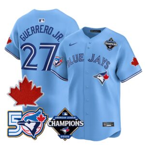 Vladimir Guerrero Jr. #27 Toronto Blue Jays 50th Red Maple Leaf Patch World Series Limited Jersey Stitched - Light Blue