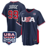 Aaron Judge #99 USA Baseball 250th Patch 2026 World Baseball Classic Road Stadium Jersey - Navy