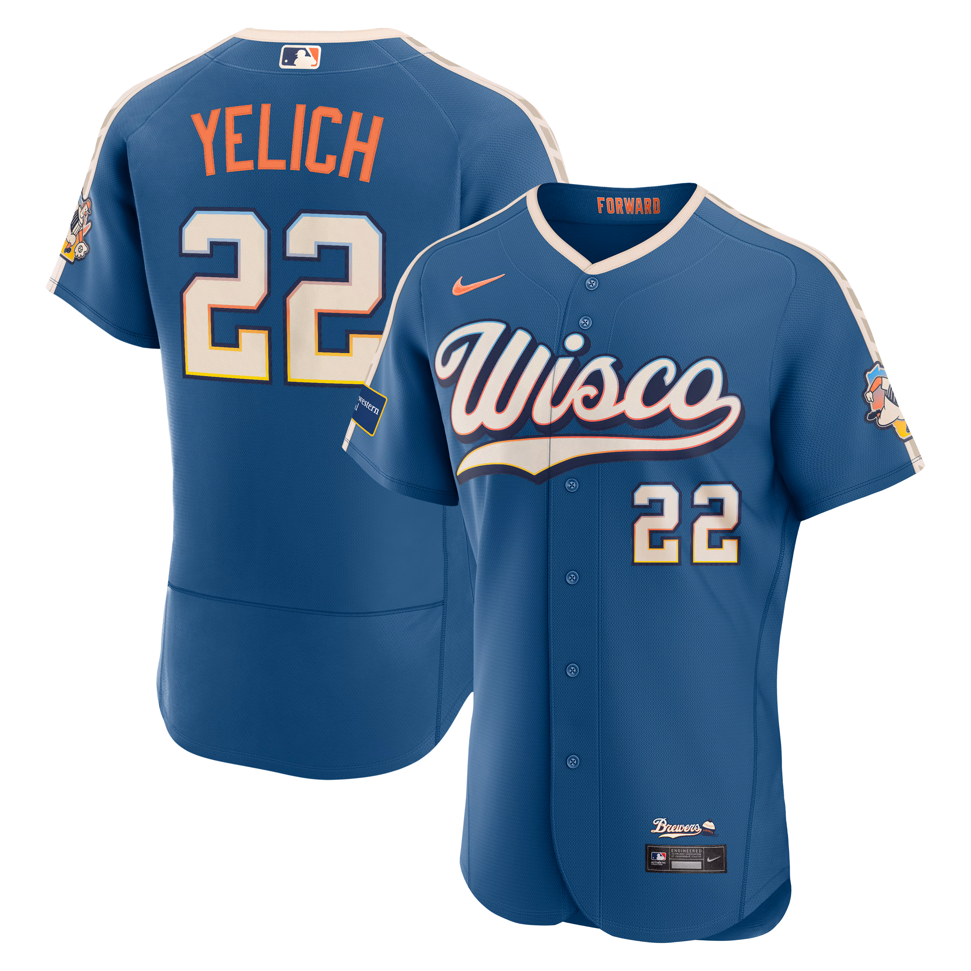Milwaukee Brewers Christian Yelich #22 Mineral Blue 2026 City Connect Authentic Sponsor Patch Jersey
