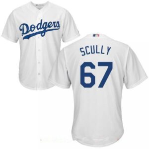 Men's Los Angeles Dodgers #67 Vin Scully White Home Stitched Majestic Cool Base Sportscaster Jersey