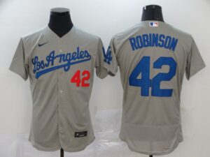 Men's Los Angeles Dodgers #42 Jackie Robinson Gray Stitched Flex Base  Jersey