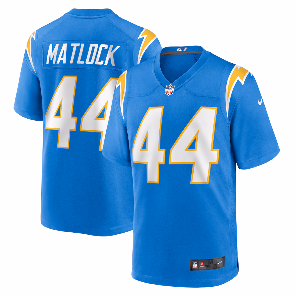 Scott Matlock #44 Los Angeles Chargers Team Game Jersey - Powder Blue