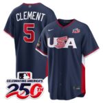 Ernie Clement #5 USA Baseball 250th Patch 2026 World Baseball Classic Road Stadium Jersey - Navy