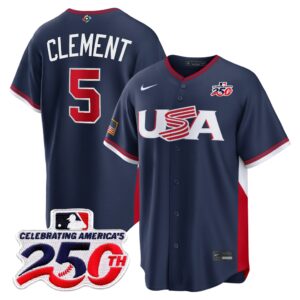 Ernie Clement #5 USA Baseball 250th Patch 2026 World Baseball Classic Road Stadium Jersey - Navy