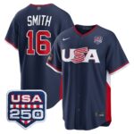 Will Smith #16 USA Baseball 250th Patch 2026 World Baseball Classic Road Stadium Jersey - Navy