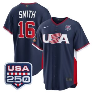 Will Smith #16 USA Baseball 250th Patch 2026 World Baseball Classic Road Stadium Jersey - Navy
