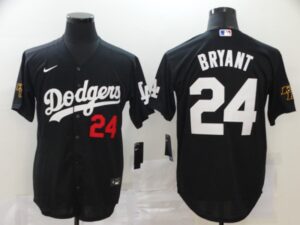 Men's  Los Angeles Dodgers #24 Kobe Bryant Black With KB Patch Stitched Cool Base Jersey
