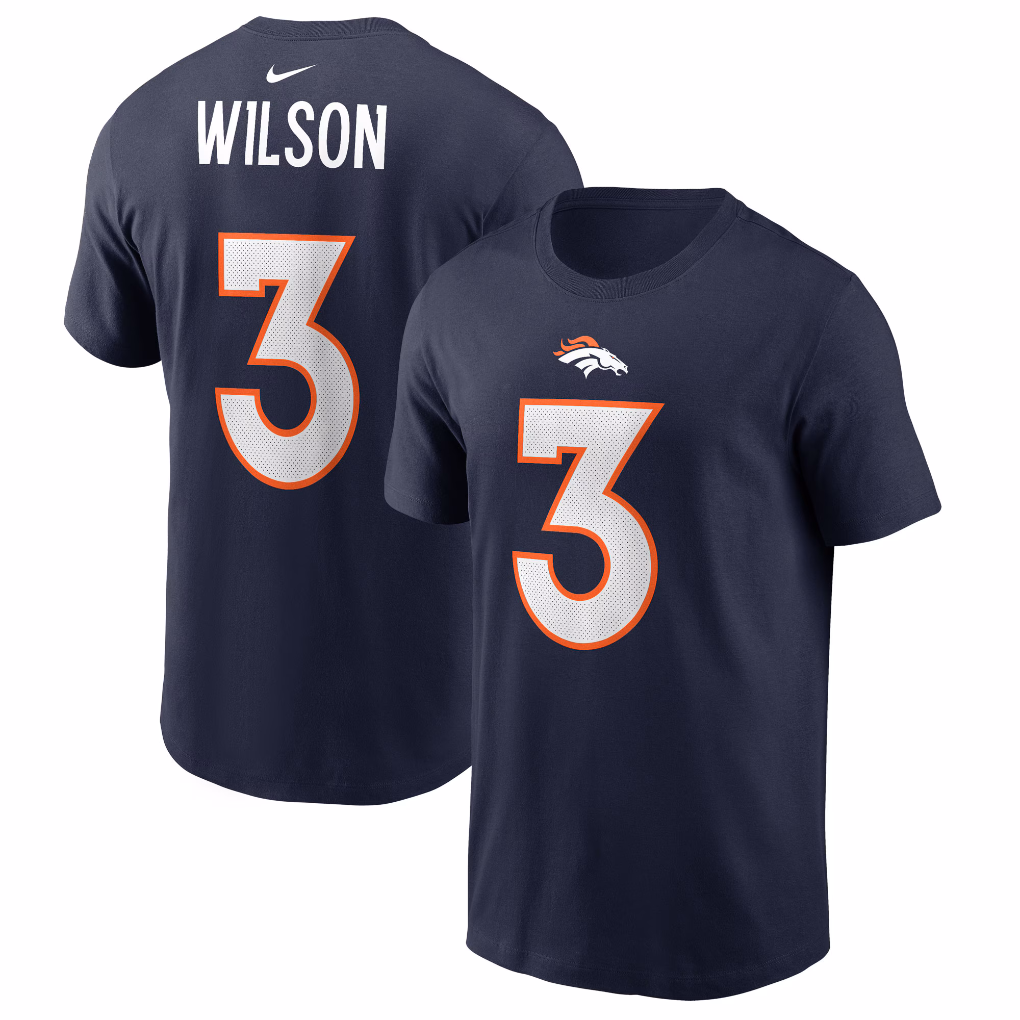 Men's Russell Wilson Navy Denver Broncos Player Name & Number T-Shirt