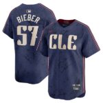 Men's Cleveland Guardians #57 Shane Bieber  Navy 2024 City Connect Limited Jersey