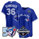 Davis Schneider #36 Toronto Blue Jays 50th American League Champions Jersey Stitched Royal