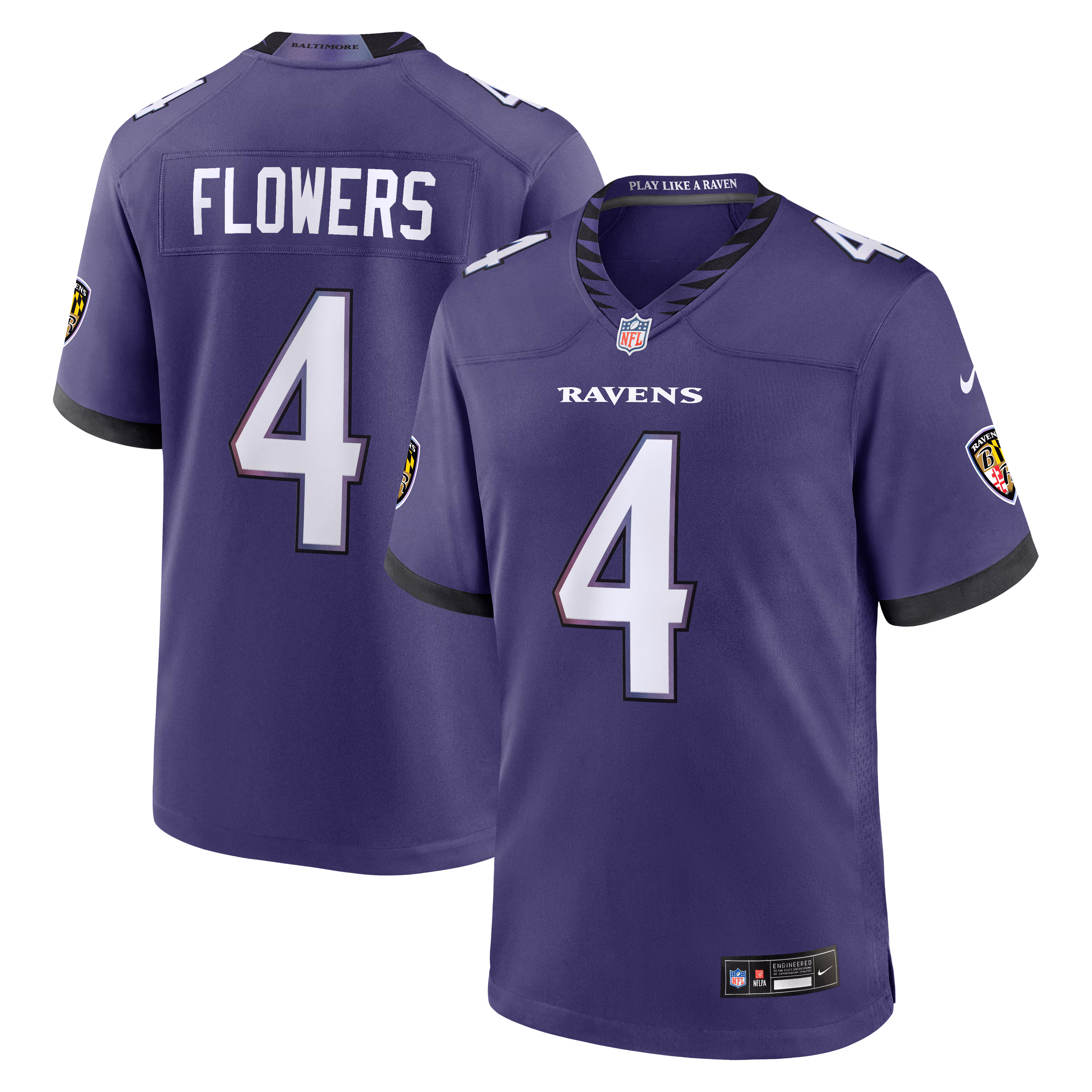 Men's Baltimore Ravens Zay Flowers #4 Purple Team Game Jersey