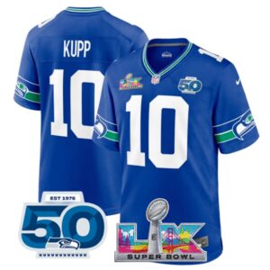Cooper Kupp #10 Seattle Seahawks Super Bowl LX 50th Season Patch Royal Throwback Player Game Jersey