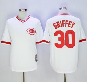 Mitchell And Ness Cincinnati Reds #30 Ken Griffey White Throwback Stitched Jersey