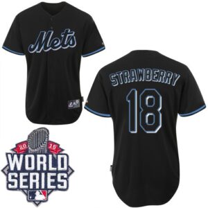 New York Mets #18 Darryl Strawberry Black Fashion W/2015 World Series Patch Stitched Jersey