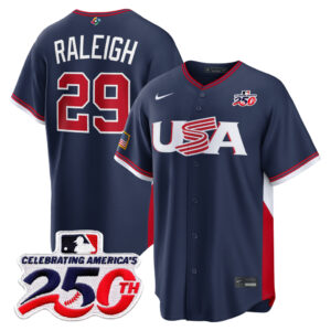Cal Raleigh #29 USA Baseball 250th Patch 2026 World Baseball Classic Road Stadium Jersey - Navy