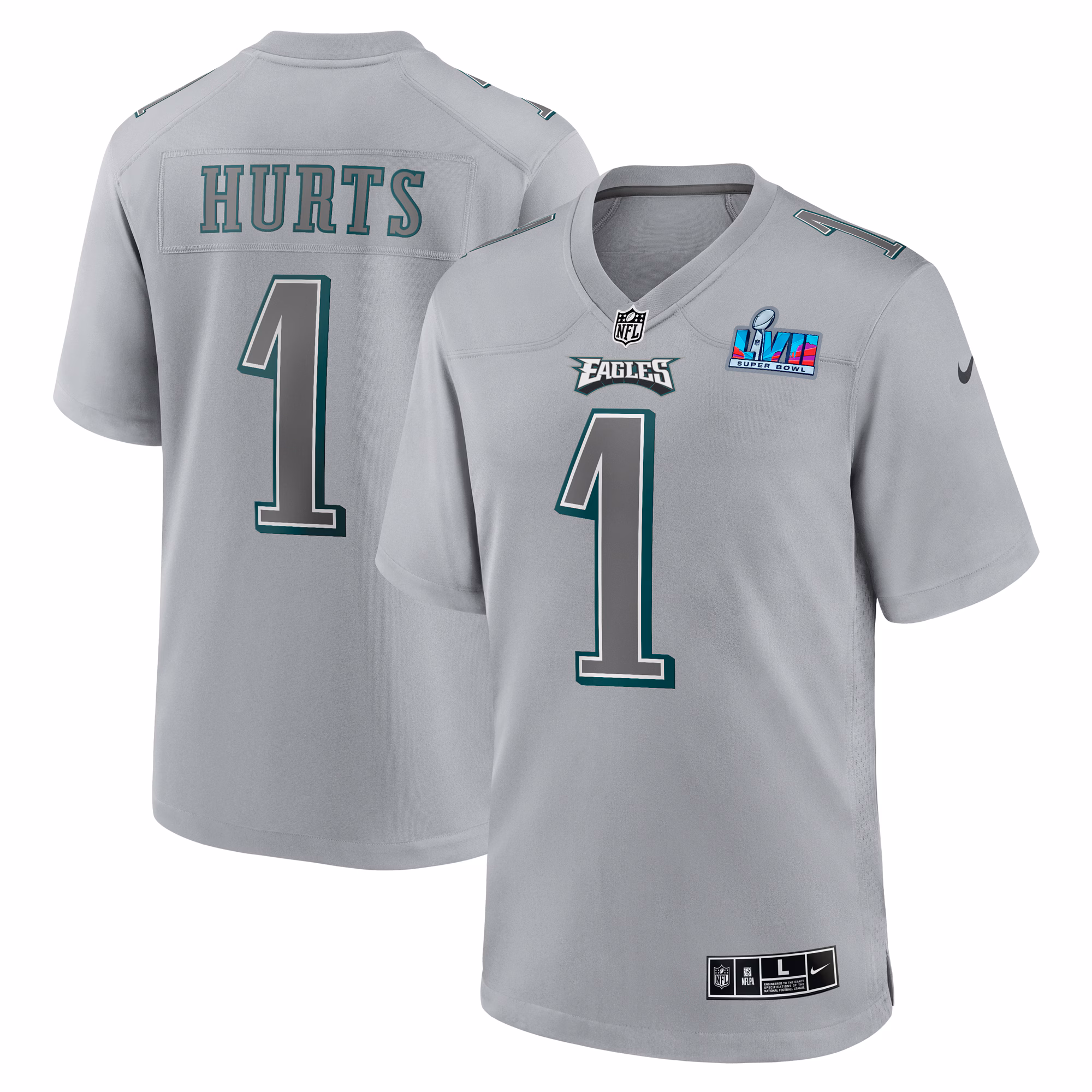 Jalen Hurts Philadelphia Eagles Super Bowl LVII Patch Atmosphere Fashion Game Jersey - Gray