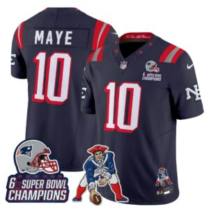 Drake Maye #10 New England Patriots 2025 Rivalries 6x Champions & Throwbacks Mascot Patch Vapor Limited Jersey - All Stitched