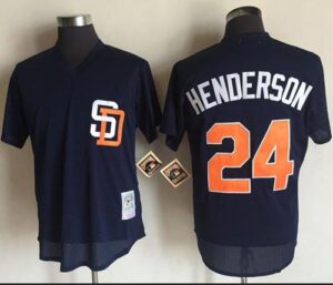 Mitchell And Ness 1996 San Diego Padres #24 Rickey Henderson Navy Blue Throwback Stitched Jersey
