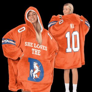 She Loves The D Denver Football Unisex Blanket Hoodie