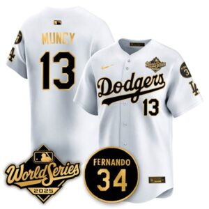 Max Muncy #13 Los Angeles Dodgers 2025 National League Champions Jersey - Stitched White Gold