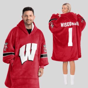 Adult #1 Wisconsin Football Unisex Blanket Hoodie
