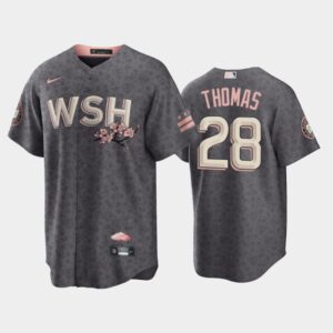 Men's #28 Lane Thomas 2022 City Connect Washington Nationals Replica Bloom Gray Jersey