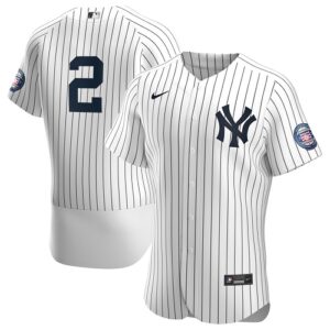 Men's  New York Yankees #2 Derek Jeter White Navy 2020 Hall of Fame Induction Patch Jersey