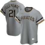 Men's  Pittsburgh Pirates #21 Roberto Clemente Road Cooperstown Collection Player Gray Jersey