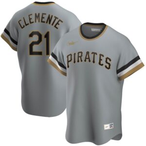 Men's  Pittsburgh Pirates #21 Roberto Clemente Road Cooperstown Collection Player Gray Jersey