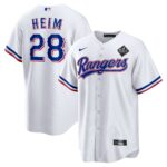 Men's Texas Rangers #28 Jonah Heim  White 2023 World Series Replica Player Jersey
