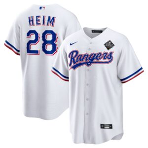 Men's Texas Rangers #28 Jonah Heim  White 2023 World Series Replica Player Jersey