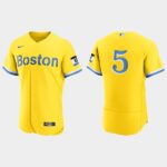 Men's Boston Red Sox #5 Enrique Hernandez Gold Light Blue 2021 City Connect Jersey