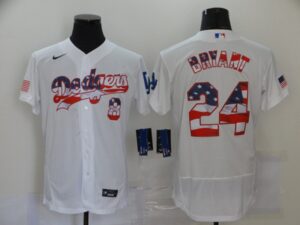 Men's Los Angeles Dodgers #8 #24 Kobe Bryant White USA Flag Stitched Flex Base  Jersey