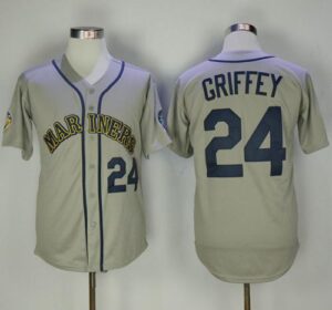 Mitchell And Ness Seattle Mariners #24 Ken Griffey Grey Throwback Stitched Jersey