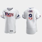 Men's Tampa Bay Rays #8 Brandon Lowe White 2020 Stars & Stripes 4th of July Flex Base Flex Base Jersey