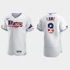 Men's Tampa Bay Rays #8 Brandon Lowe White 2020 Stars & Stripes 4th of July Flex Base Flex Base Jersey