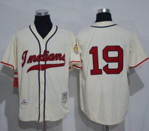 Mitchell And Ness 1948 Cleveland Indians #19 Bob Feller Cream Stitched Throwback Jersey