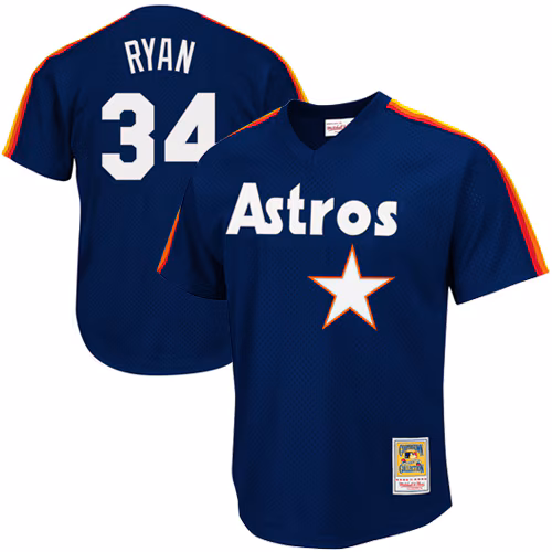 Houston Astros Nolan Ryan #34 Mitchell & Ness Navy Authentic Batting Practice Jersey