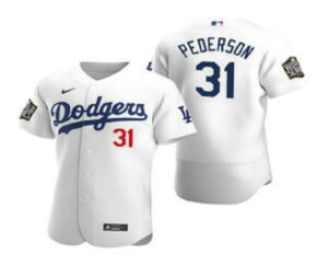 Men's Los Angeles Dodgers #31 Joc Pederson White 2020 World Series Flex Base  Jersey